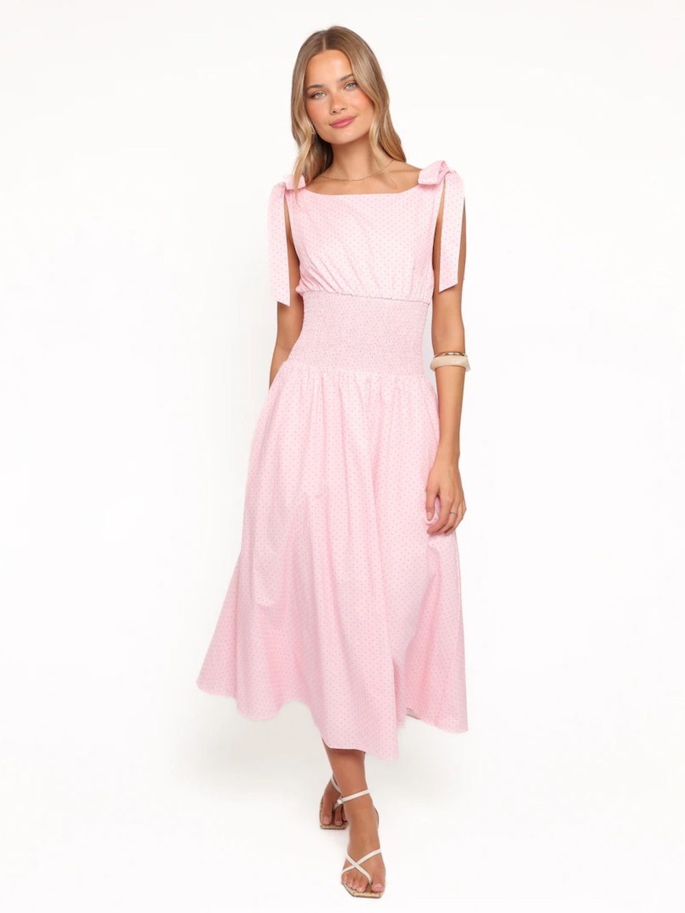 Petal & Pup Light Pink Tie-Shoulder Midi Dress